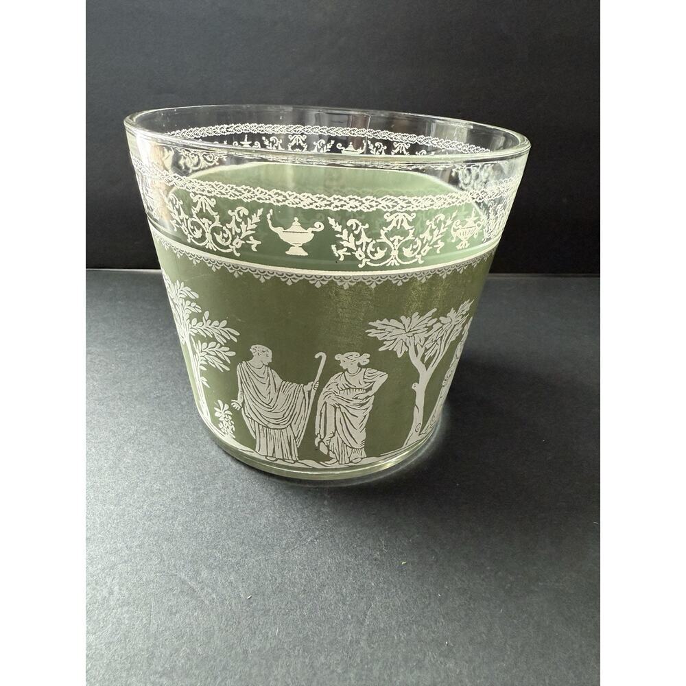 Mid Century Jeanette Hellenic Wedgwood Glass Green Jasperware Ice Bucket